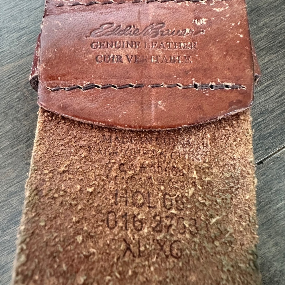 Eddie Bauer Leather Woven Stitch Belt Double Prong Western Festival Brown XL - Picture 3 of 5